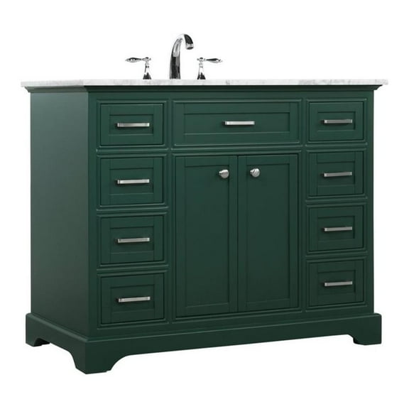 Elegant Decor Americana 42" Metal MDF Marble Single Bathroom Vanity in Green