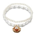 thumbnail image 2 of Shell Anklets Set Pearl Layered Ankle Bracelet Elastic Beach Foot Chain Jewelry for Women, 2 of 5