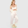 thumbnail image 4 of Lounge Women's Satin Pajama Set with Ruffled Cuffs and Button-Up Top - Small, Pink, 4 of 7