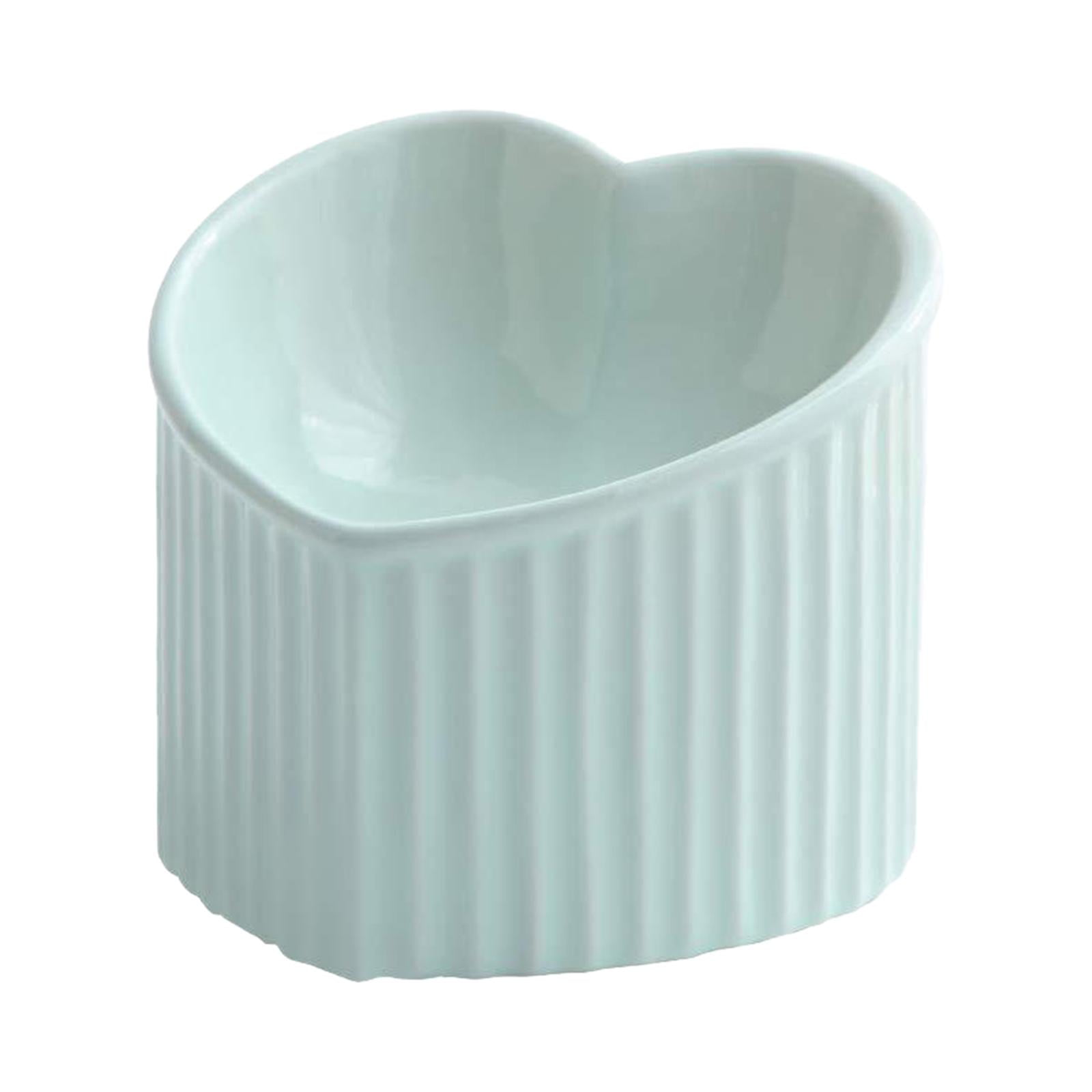 Ceramic Tilted Elevated Cat Bowl Heart Shape Porcelain Easily Wash Food Green