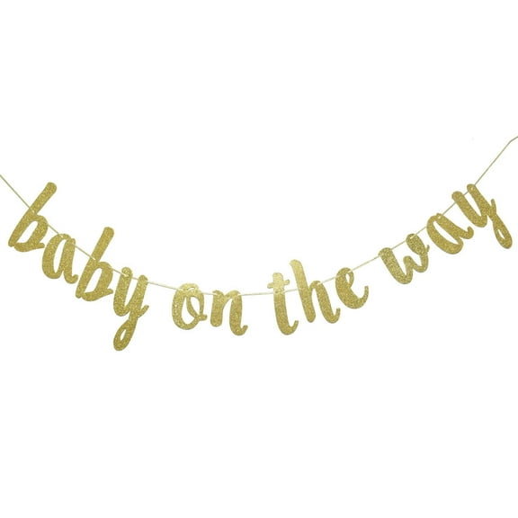 Baby Way Banner Hanging Garland for Gender Reveal Party Decorations Pregnancy Photo Prop Welcome Baby Cake Table Backdrop Sign (Gold Glitter)