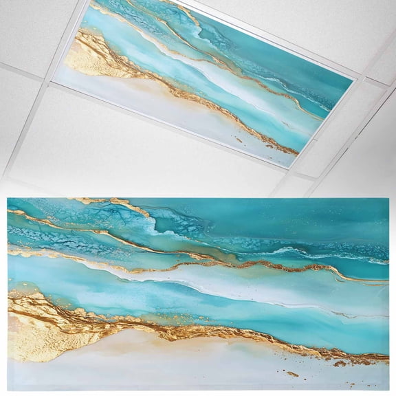 1 Pack Abstract Waves Fluorescent Light Covers for Ceiling Lights Blue Retro Oil Painting Style Hand-painted Magnetic Ceiling Light Covers Overhead Light Filters for Office Classroom Home
