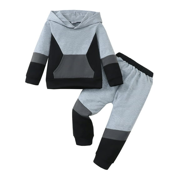3T Baby Boys Clothes 4T Boys 2PCS Hoodie Outfits Set Color-Blocked Toddler Boys Long Sleeve Hoodie Top Pants Set Gray