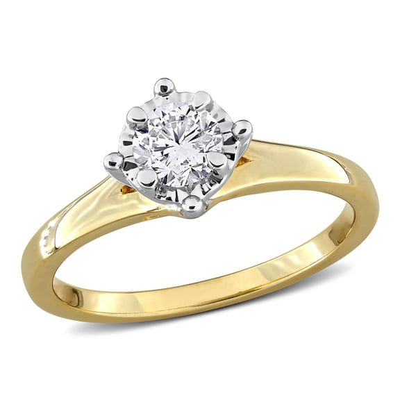 Created Forever Women's 1/2 CT TW Lab-Grown Diamond Yellow Silver Solitaire Engagement Ring