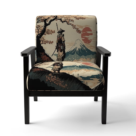 Designart "Winter Scenery with Red Barn III" White Farmhouse / Country Upholstered Accent Chair - Traditional Arm Chair For Living Room