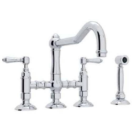 Rohl Italian Kitchen Acqui Three Leg Bridge Faucet With Metal Levers Sidespray And 9