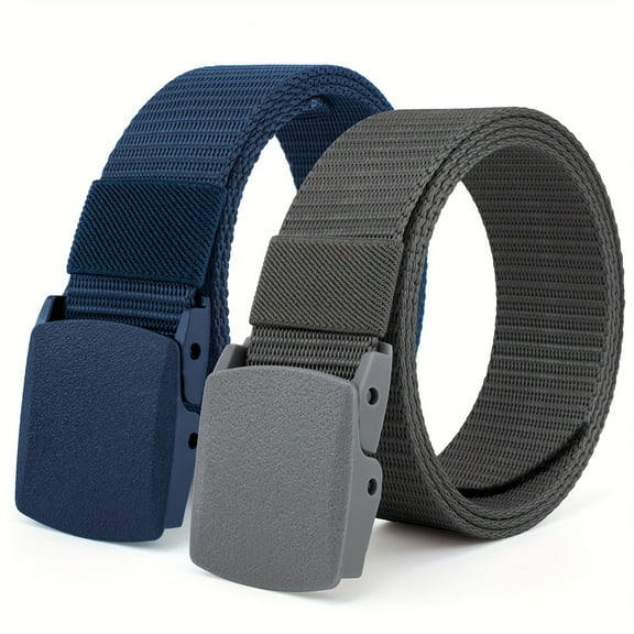 AIGIA 2 Pack Jeans Belts Adjustable Belt Men Outdoor Travel Waist Belt Automatic Plastic Buckle for Pants