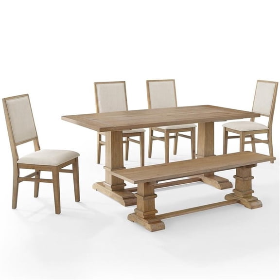 Crosley Furniture Joanna 6-Piece Modern Wood Dining Set in Rustic Brown/Cream