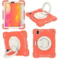 thumbnail image 3 of ELEHOLD Military Grade Shockproof Case For iPad mini (6th Generation), Heavy Duty Protection Ring Stand Cover, Adjustable Angel, Detachable Shoulder Strap, Pencil Holder, Coral Orange, 3 of 11