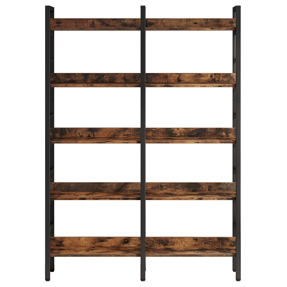 Spaco 5-Tier Bookshelf, Double Wide Bookcase Storage Shelves Unit, Bookshelf for Indoor, Black