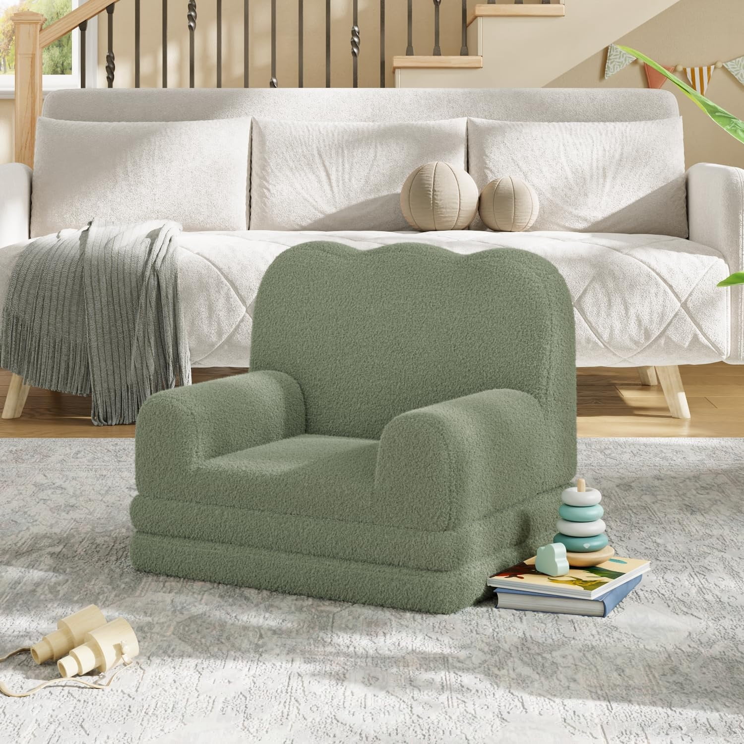 Home Kids Couch, 2-in-1 Convertible Toddler Sofa Chair, Soft Fold Out Couch Lounger for Kids, Comfy Children's Sofa Bed for Playroom