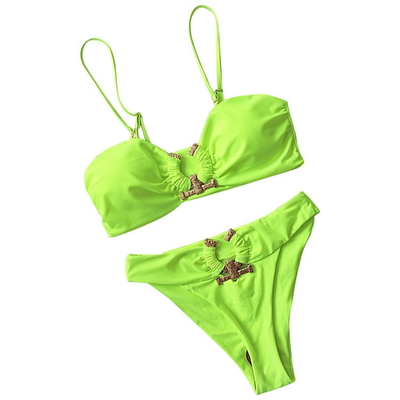 LYXSSBYX Swimsuits for Women Two Piece Women Summer Fashion Solid Tank Sexy Two-Piece Metal Bikini Swimsuit Swimwear