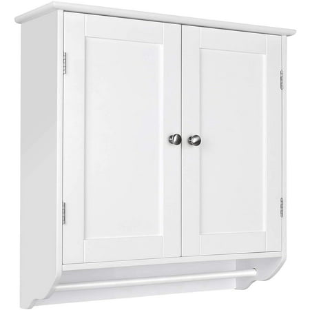 Homfa Bathroom Wall Cabinet, 23.6'' W Over The Toilet Storage Cabinet with Double Door Cupboard and Adjustable Shelf and Towels Bar, White