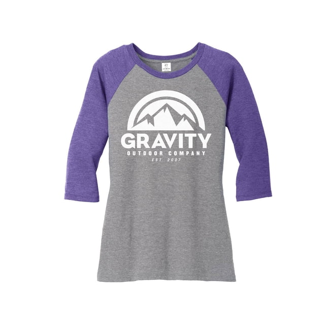 Gravity Outdoor Co. Chemise Raglan à Manches 3/4 pour Femmes - Logo Blanc - Violet/gris - m