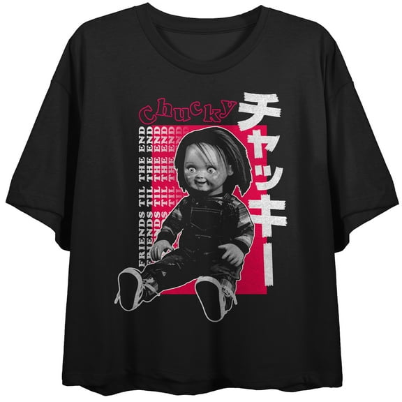 Chucky Friends Til The End Women's Black Crop Tee-M