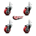 thumbnail image 2 of 3 Inch Red Polyurethane Wheel Swivel 7/16 Inch Grip Ring Stem Caster Set SCC, 2 of 2