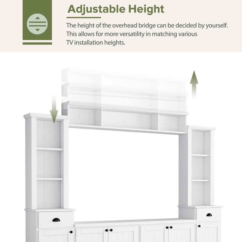 103'' W Entertainment Center Wall Unit with Bridge and Bookshelf for TVs Up to 75'', Minimalist TV Stand with Adjustable Shelves for Living Room