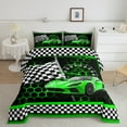thumbnail image 3 of Manfei Boys Cartoon Automobile Bedding Comforter Set, Green Sports Car Twin Comforter Sets, Buffalo Checkered Flag Reversible Bedding Set, Lightweight Room Decor, 2pcs, 3 of 9