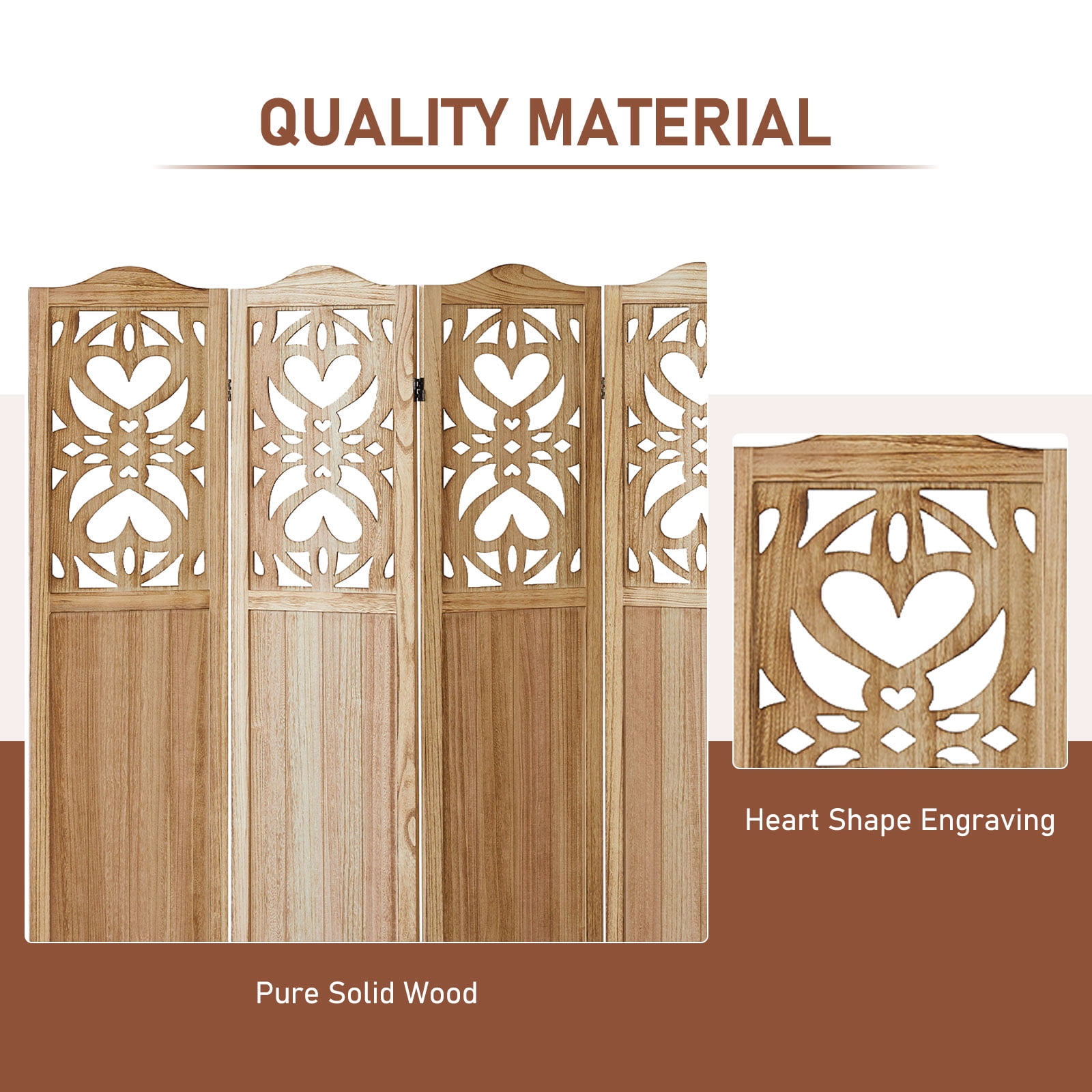 Aletheiawu 6 Panel Wood Carved Room Divider and Folding Screen, No Installation, Light Brown