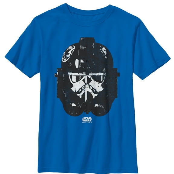 Boy's Star Wars Resistance Grungy Stormtrooper Helmet Graphic Tee Royal Blue Small