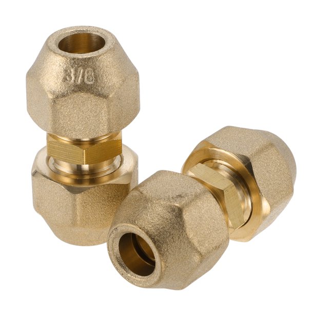 Ofertas Únicas 2 Pcs Accesorios de Tubería de Latón para Aire Acondicionado 3/8"x3/8" Conectores de Tubería AC con Tuercas de Flare HVAC Conectores de Junta de Extensión de Tubería de Latón