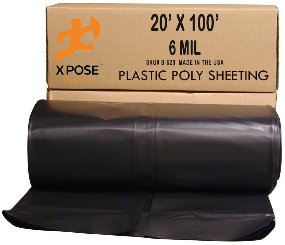 Black Poly Sheeting 20x100 Feet Heavy Duty 6 Mil Thick Black Plastic