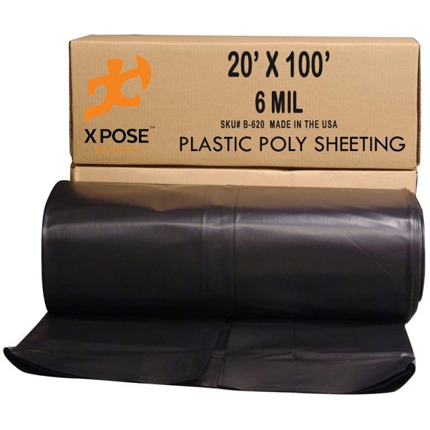 Black Poly Sheeting 20x100 Feet Heavy Duty, 6 Mil Thick Black Plastic