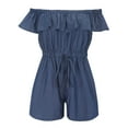 thumbnail image 3 of ZAZYULZ Jumpsuits for Women Women's Denim Jumpsuit Sexy Off Shoulder Ruffle Long Pants Romper Casual Jeans(A,M), 3 of 9