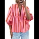 thumbnail image 1 of Blusa de Verano A Rayas con Cuello en V y Mangas Abullonadas para Mujer, Estilo Babydoll, Holgada e Informal Rosa S, 1 of 9