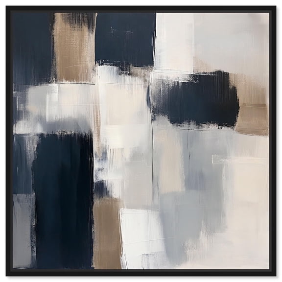 Blue and Tan Abstraction II Canvas Blue Wall Art by Art Remedy, Black Frame, 12 x 12