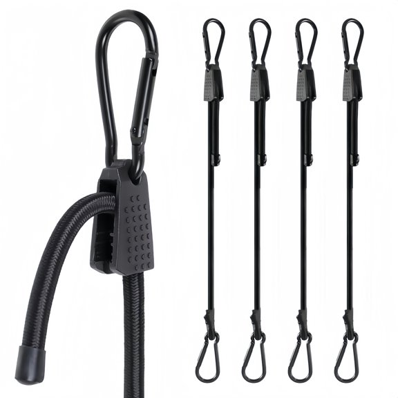Lucky Straps 4-Pack UV-Resistant Adjustable Carabiner Bungee Cords, 36", Black