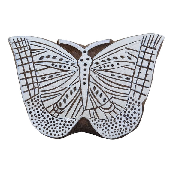 Wooden Decorative Butterfly Pattern Handmade Fabric Textile Block Apparel Art