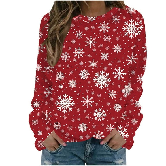 asdoklhq Christmas Mock Neck Sweatshirt Women's Long Sleeve Hoodless Christmas Printed Casual Warm Sweatshirt Multicolor 4X