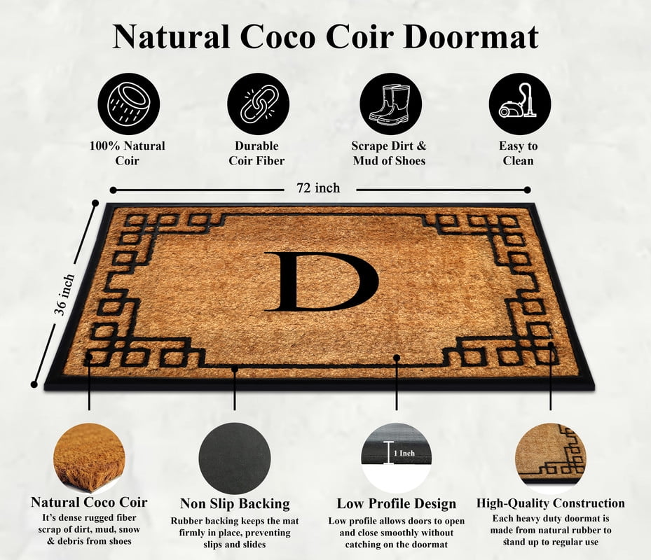 A1 Home Collections Natural Coir & Rubber Door Mat, Long-Lasting Entrance Doormats for Front Door, Thick & Non-Slip Durable Outdoor Entry Mat 36" x 72"