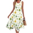 thumbnail image 2 of Minjewel Women's Easter Midi Dress, Round Neck Sleeveless Floral Print Irregular Hem Casual Dress, Spring Church & Garden Party Outfit,Green L, 2 of 8