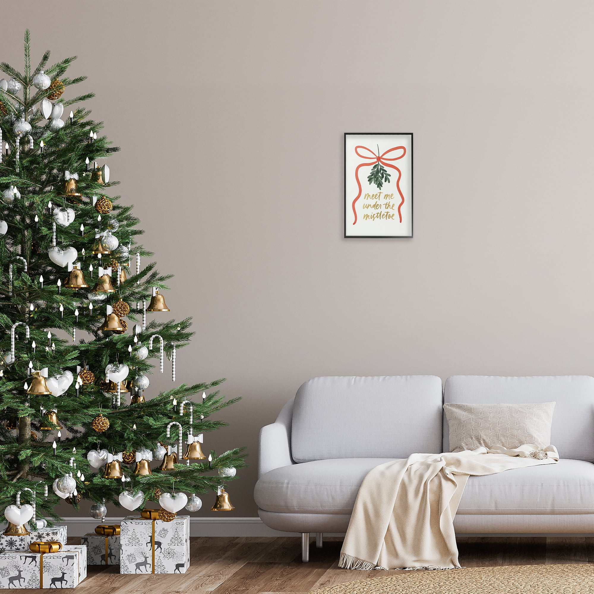 Stupell Industries Under Mistletoe Christmas Holiday Painting Black Framed Art Prints Wall Art, 12 x 18