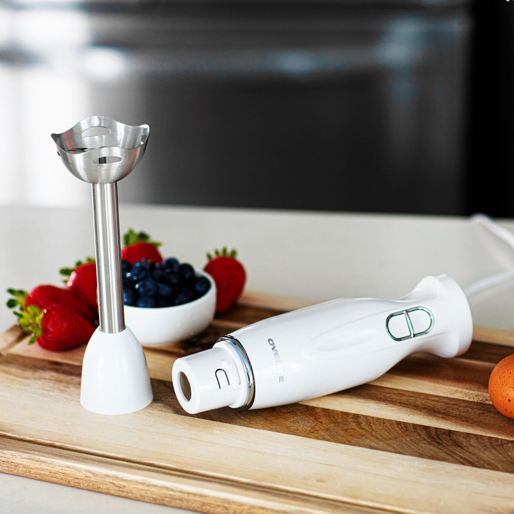 Ovente Electric Immersion Hand Blender 300 Watt 2 Mixing Speed with  Stainless Steel Blades, Powerful Portable Easy Control Grip Stick Mixer  Perfect for Smoothies, Puree Baby Food & Soup, White HS560W