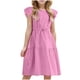 thumbnail image 1 of Odeerbi Niñas Verano Algodón Lino Vestido Ruffle Sleeve Tiered Tank Vestido Color Sólido Cuello Redondo Sin Mangas Vestido de Sol, 1 of 9