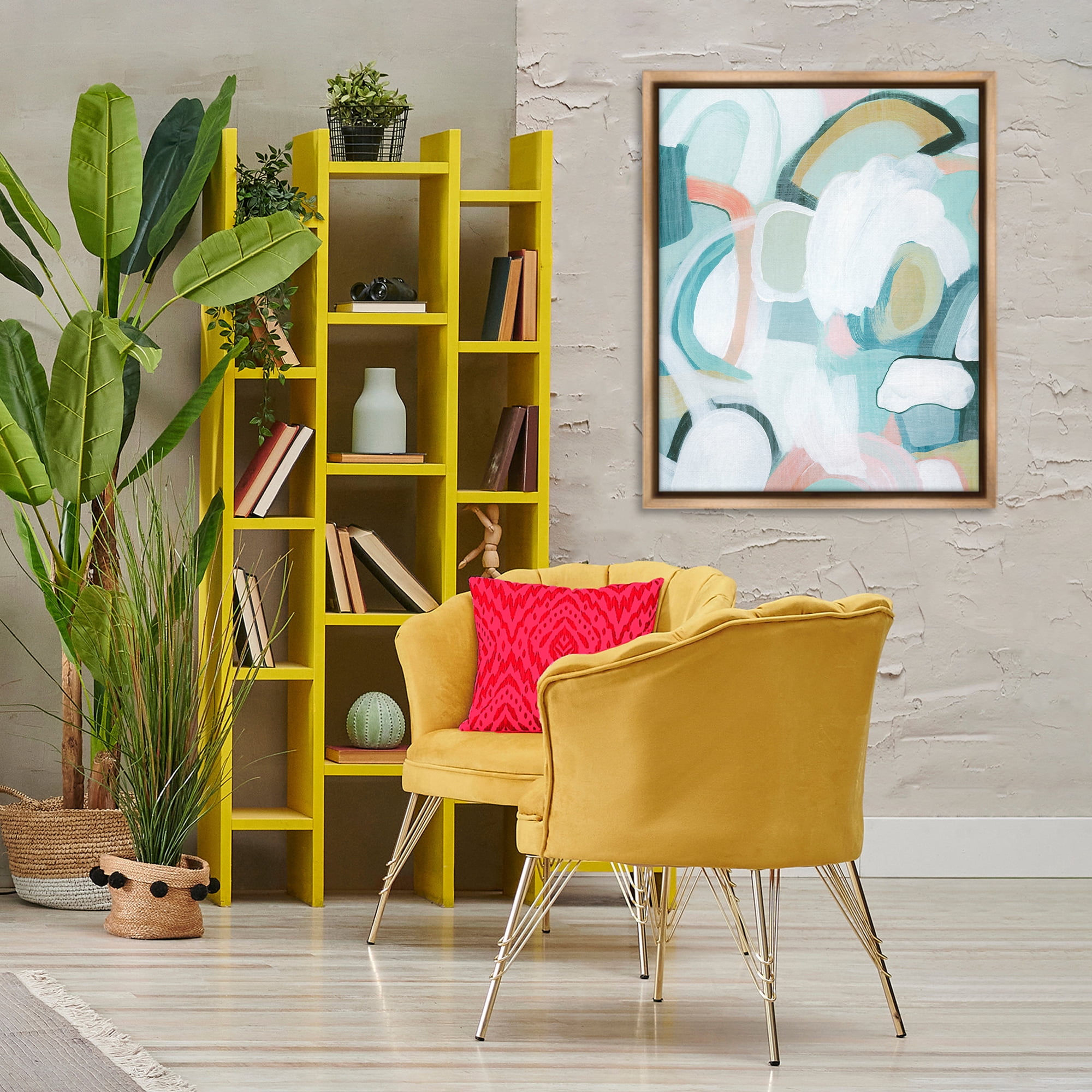 Stupell Industries Pastel Arched Forms Abstract Painting Brown Floater Framed Canvas Art Print Wall Art, 25 x 31