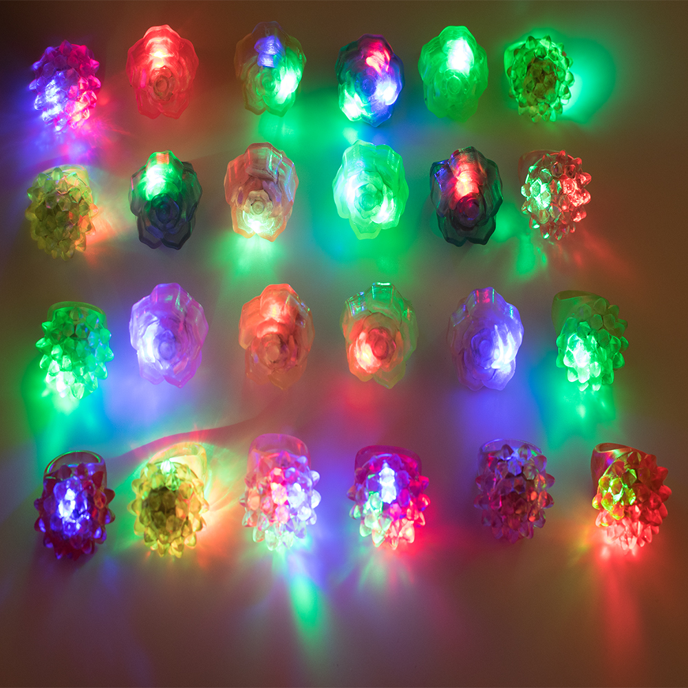 24pcs Flashing Led Ring, 2 Styles Designstrawberry And Rose Pattern