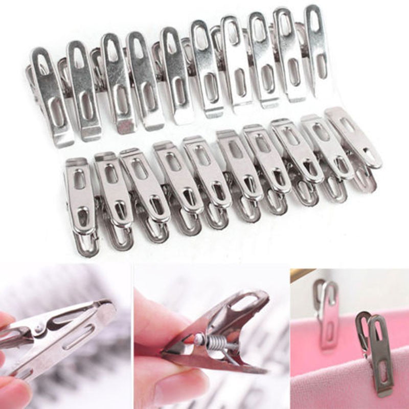 20 XSTAINLESS Steel Washing Line Clothes Pegs Hang PINS Métal Clips Clamps Set US