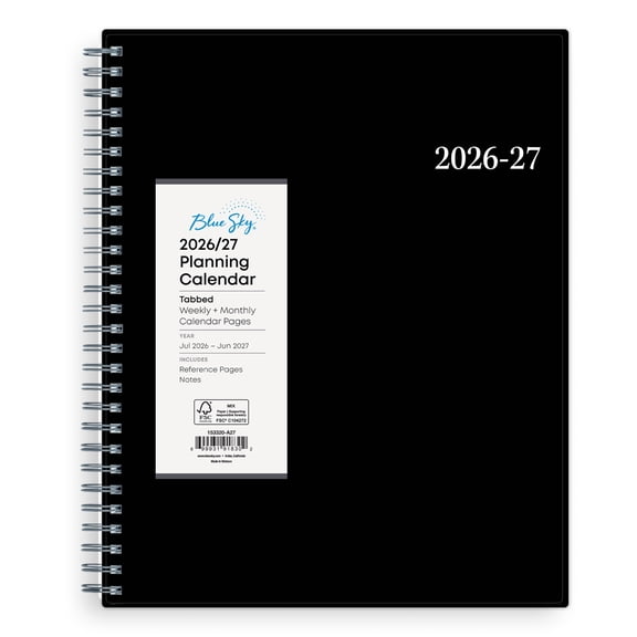 Blue Sky 2026-2027 Weekly and Monthly Academic Year Planner Calendar, July 2026 - June 2027, 8" x 10.875", Flexible Cover, Wirebound, Laminated Tabs, Dainian