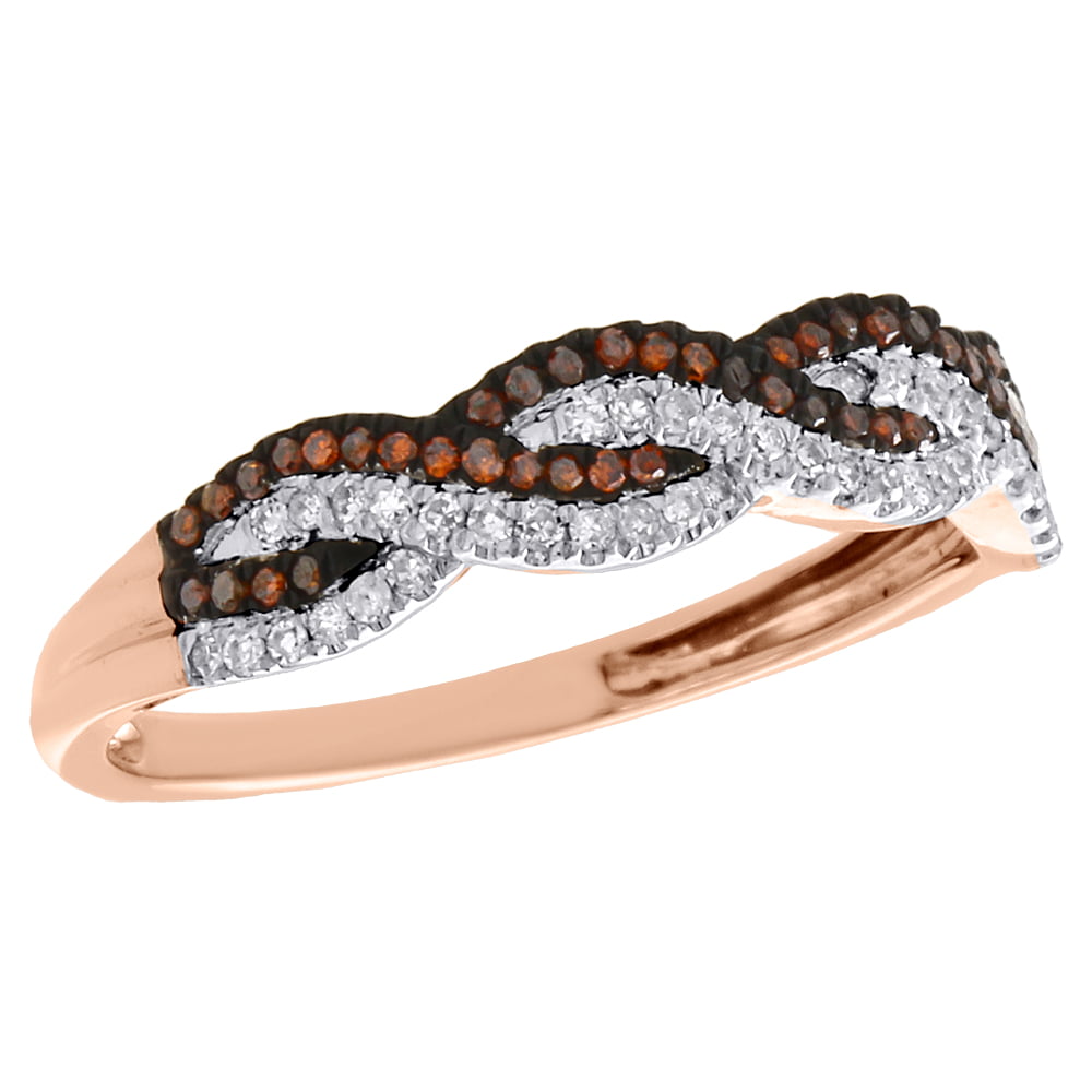Jewelry For Less 10K Rose Gold Red Diamond Braided