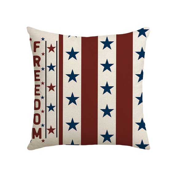 Striped Stars Linen Throw Pillow Covers,18 x 18 Inch 4th of July Patriotic Independence Memorial Day USA Flag Cushion Case for Sofa Couch,Patriotic Decor,American Summer Red White Blue Decorations