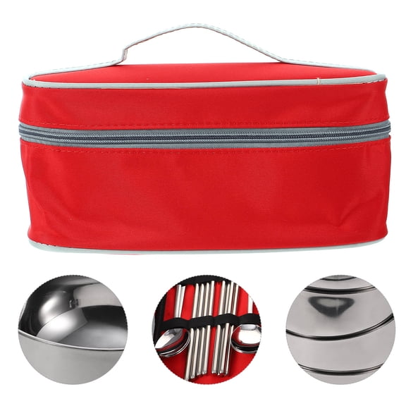 HAMPPLIES Picnic Cutlery Set with Red Stainless Steel Chopsticks and Spoons, Includes Portable Storage Bag for Outdoor Dining