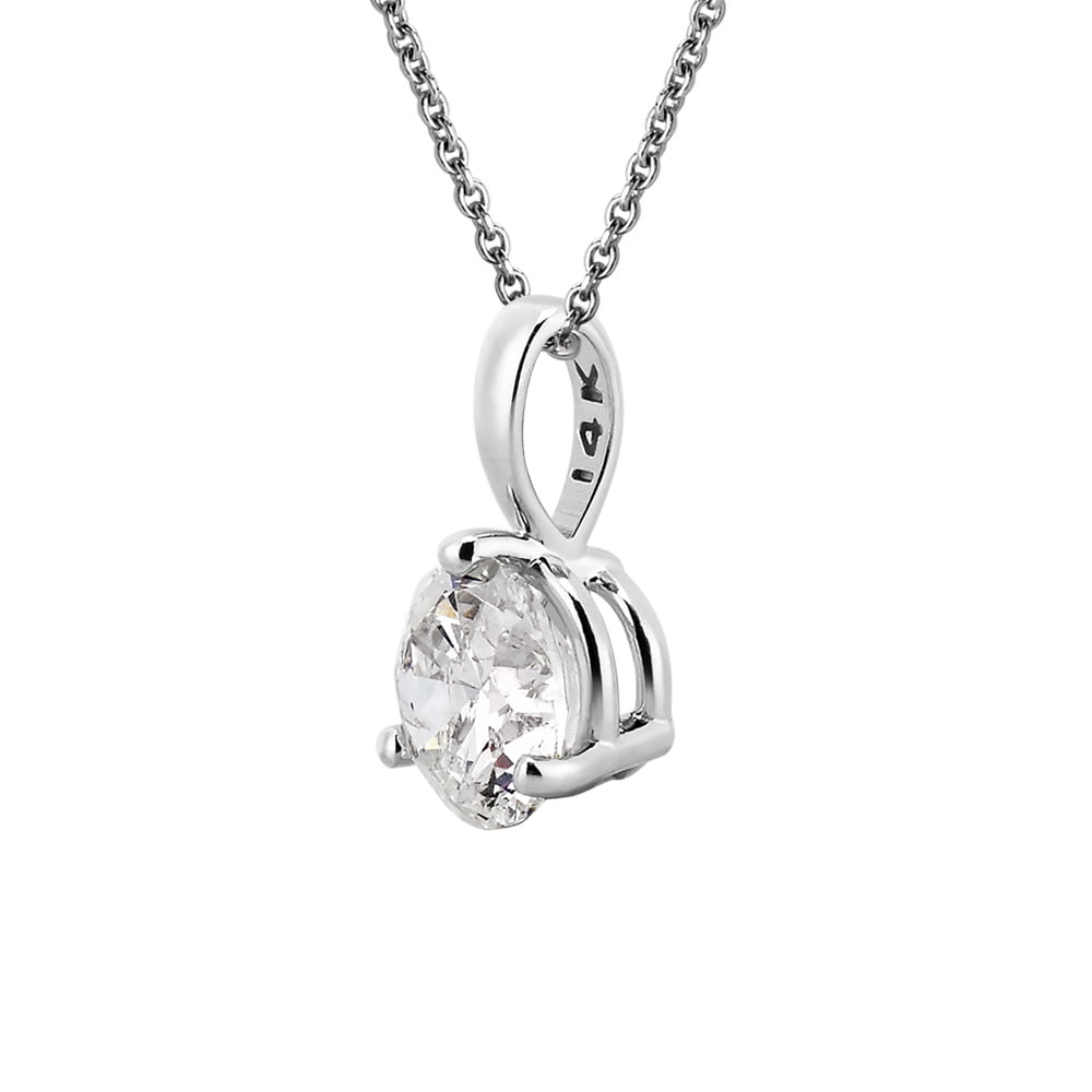 3/4 CT Diamond Solitaire Pendant Necklace in 14K White Gold with a 14K White Gold Adjustable 16" to 18" Cable Chain (I1-I2)