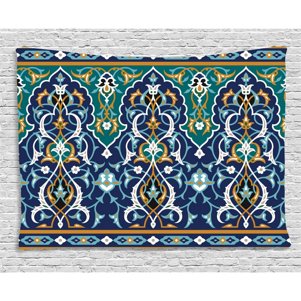 Moroccan Tapestry, Ethnic Embellished Oriental Figure Petals Hippie