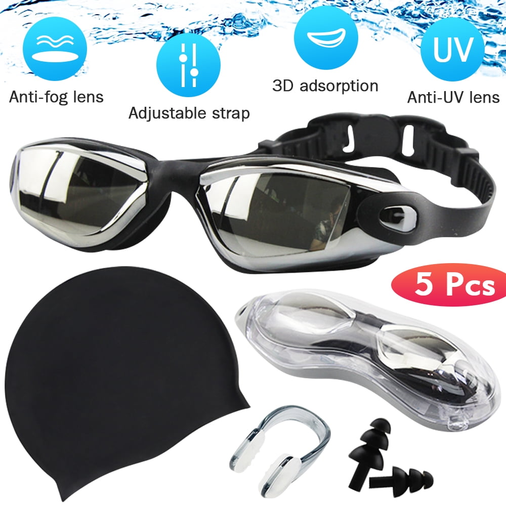 Adult Swimming Goggles Anti Fog UV Protect Adjustable Strap Nose Piece with Case 