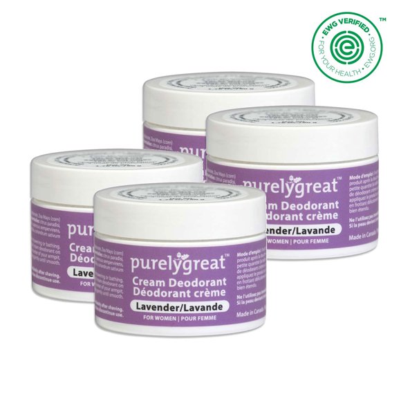 4 Pack - Purelygreat Natural Deodorant Cream - Lavender 50g Aluminum Free Vegan, Made in Canada