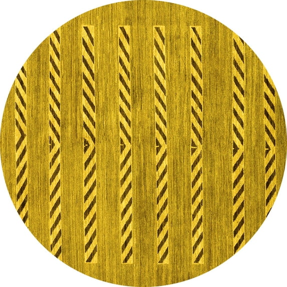 Ahgly Company Machine Washable Indoor Round Abstract Yellow Modern Area Rugs, 4' Round
